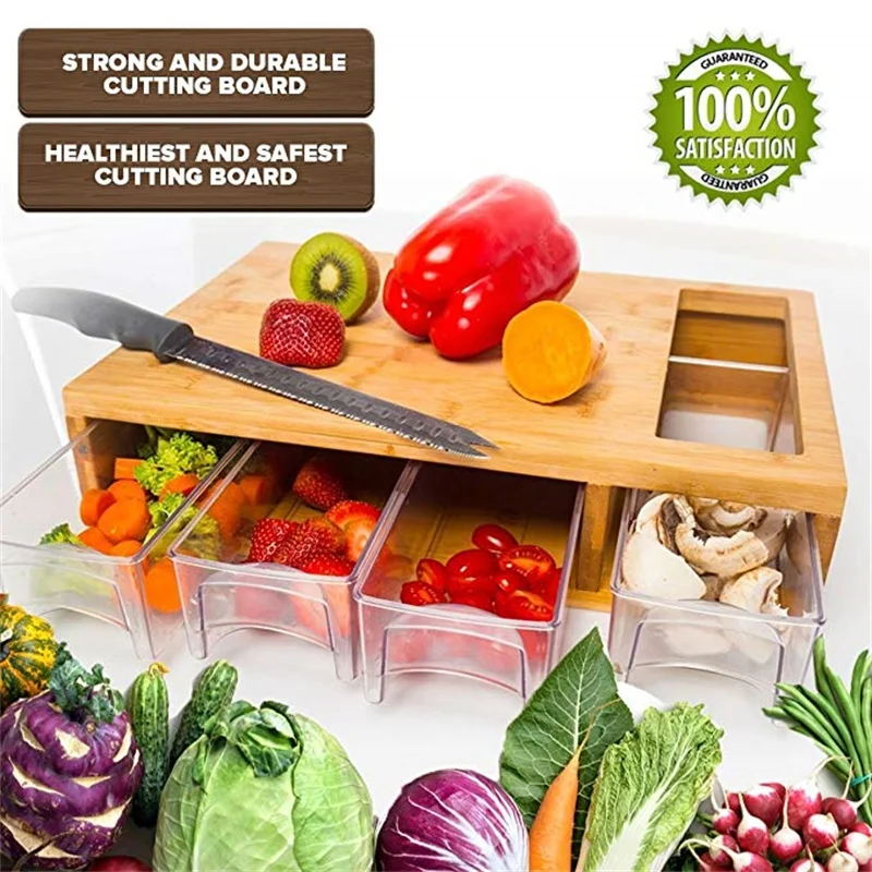 Многофункциональный Натуральные Бамбуковые разделочные доски с 4 ящиками
