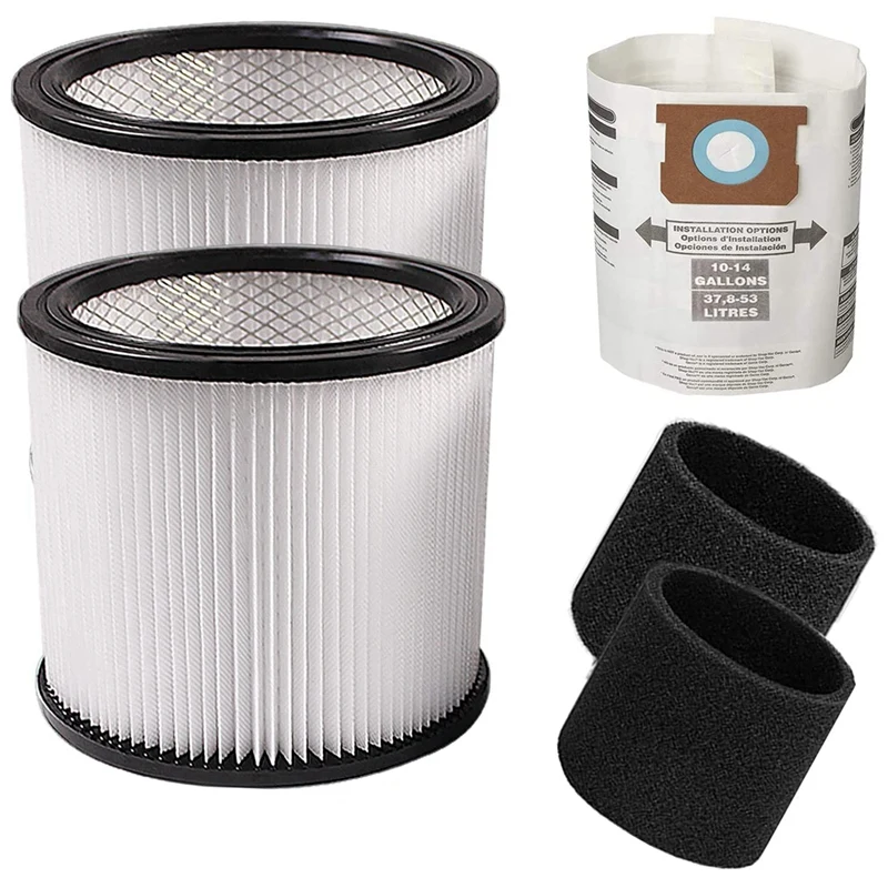 

2Pcs Cartridge Filter Replacement Part Accessories, for Shop-Vac 90350 90304 90333 , 90585 Foam Filter with Dust Bag