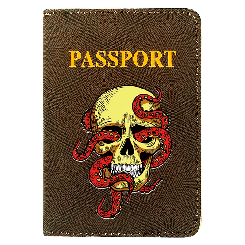 

Steampunk Skull Octopus Printing Women Men Passport Cover Pu Leather Travel ID Credit Card Holder Pocket Wallet Bags