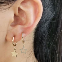 simple retractable round circle earrings no need piercing women girl classic hip hop cross star wing moon small drop earrings