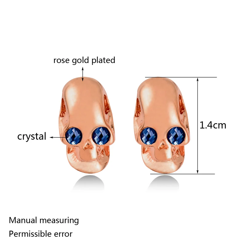 

LEEKER New Design Skull Skeleton Stud Earrings Rose Gold Color Blue Cubic Zircon Small Earrings For Women Bijoux Jewelry 099 LK2