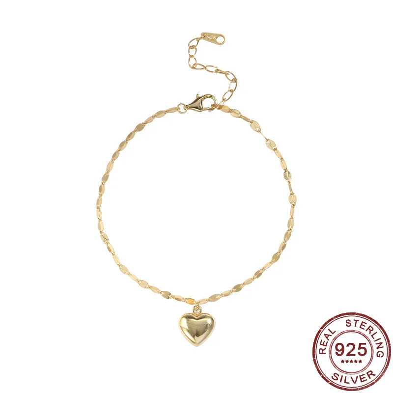 Новые браслеты из стерлингового серебра 925 пробы с сердечком и подвесками для