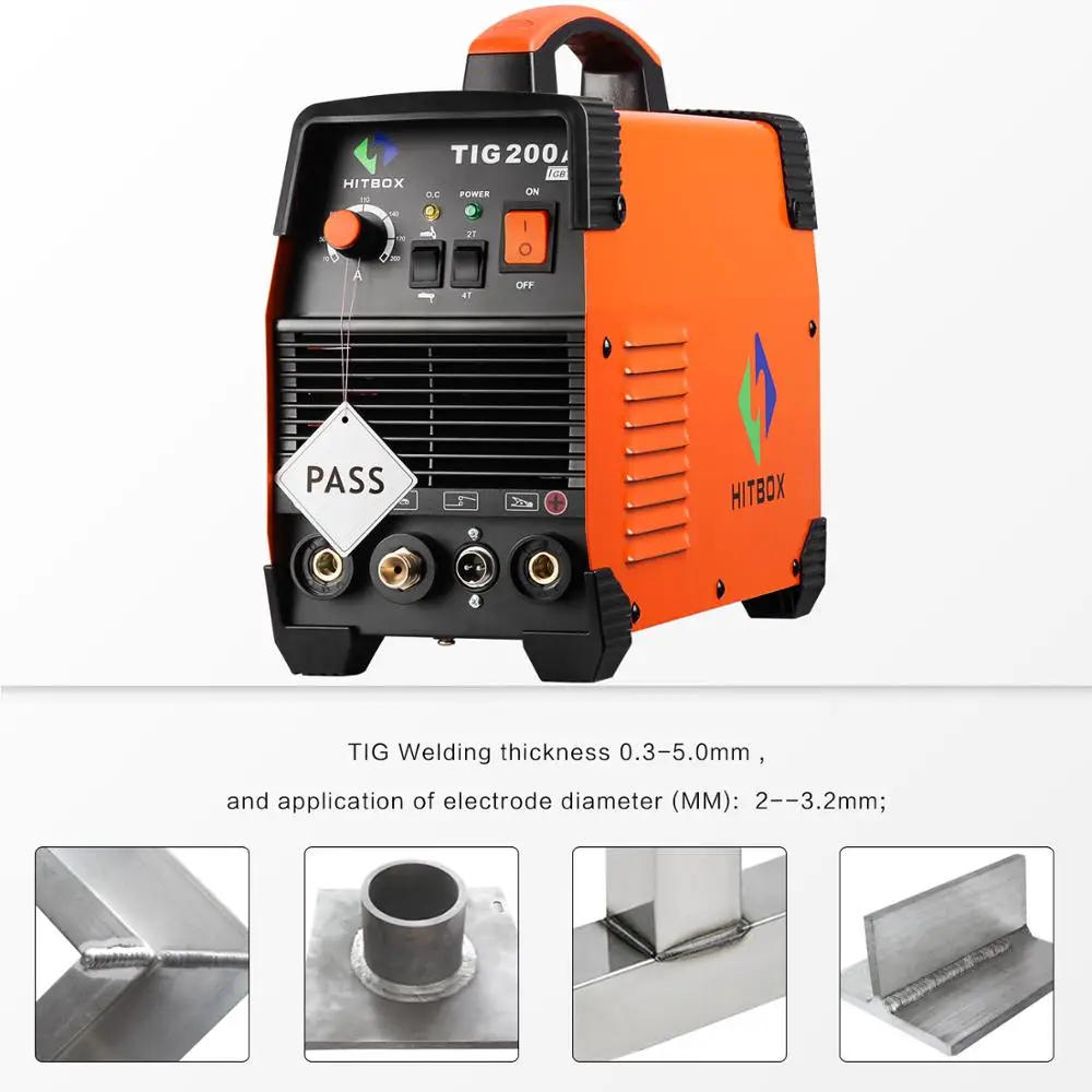 HITBOX Tig сварочный аппарат TIG200A 110 V/220 V TIG MMA функция 200A DC 2T 4T Tig сварочный аппарат для нержавеющей стали из углеродистой стали