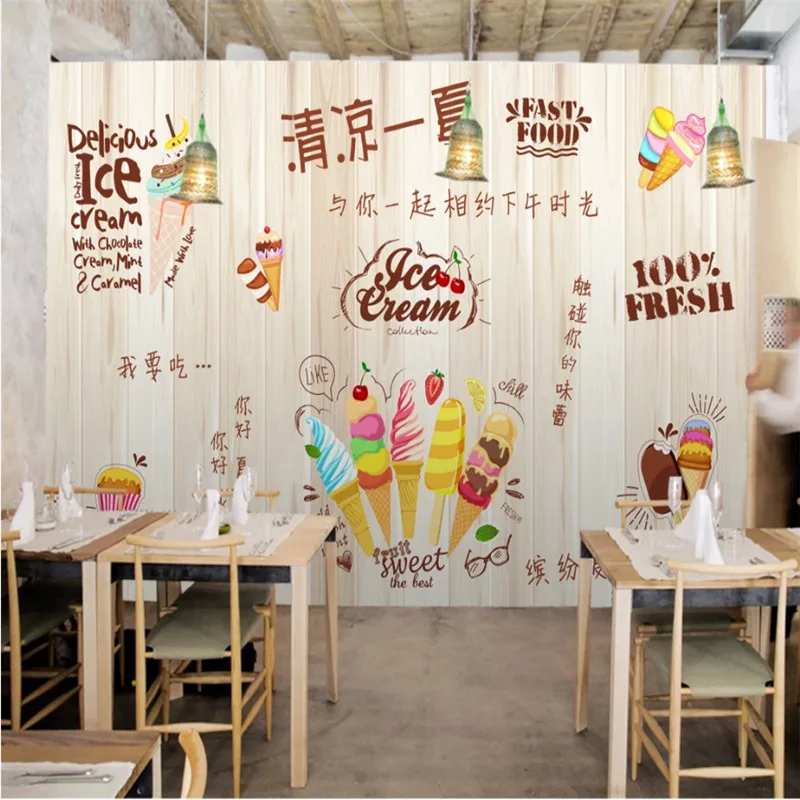 Пользовательские современная мода лето мороженое десерт магазин фон настенная