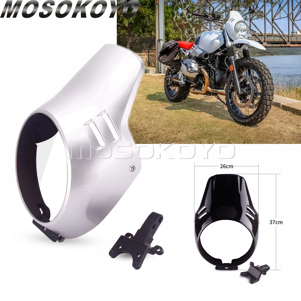 

R9T Motorbike Headlight Fairing Head Lamp Windshield Front Mask Cowl w/ Bracket For BMW R nineT Urban G/S Scrambler 16-19 Silver