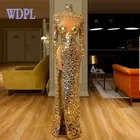 Золотистые блестящие вечерние платья на заказ, вечернее платье с длинными рукавами и кристаллами, сексуальное раздельное платье для вечеринки