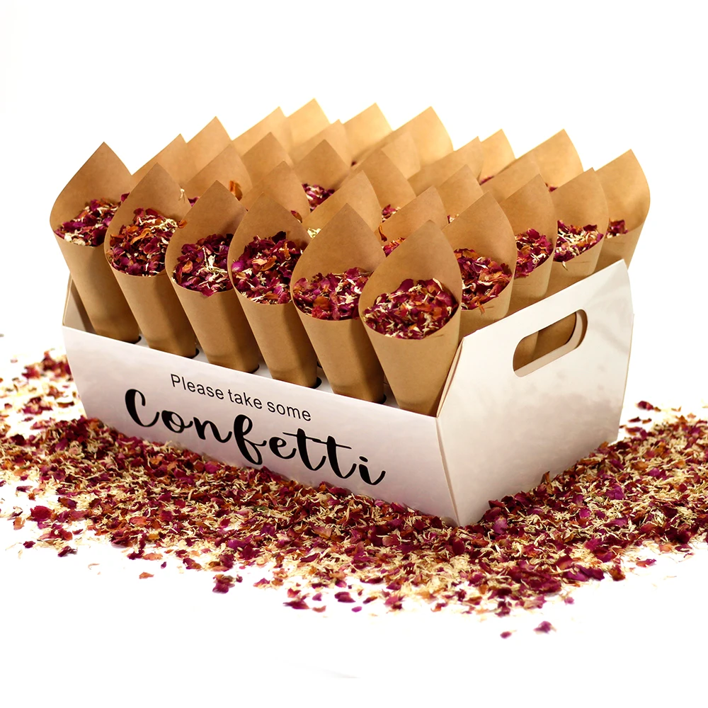 

confetti cone holder ELOMAN natural confetti cone stand box tray for wedding decoration custom confetti cones-White-Kraft