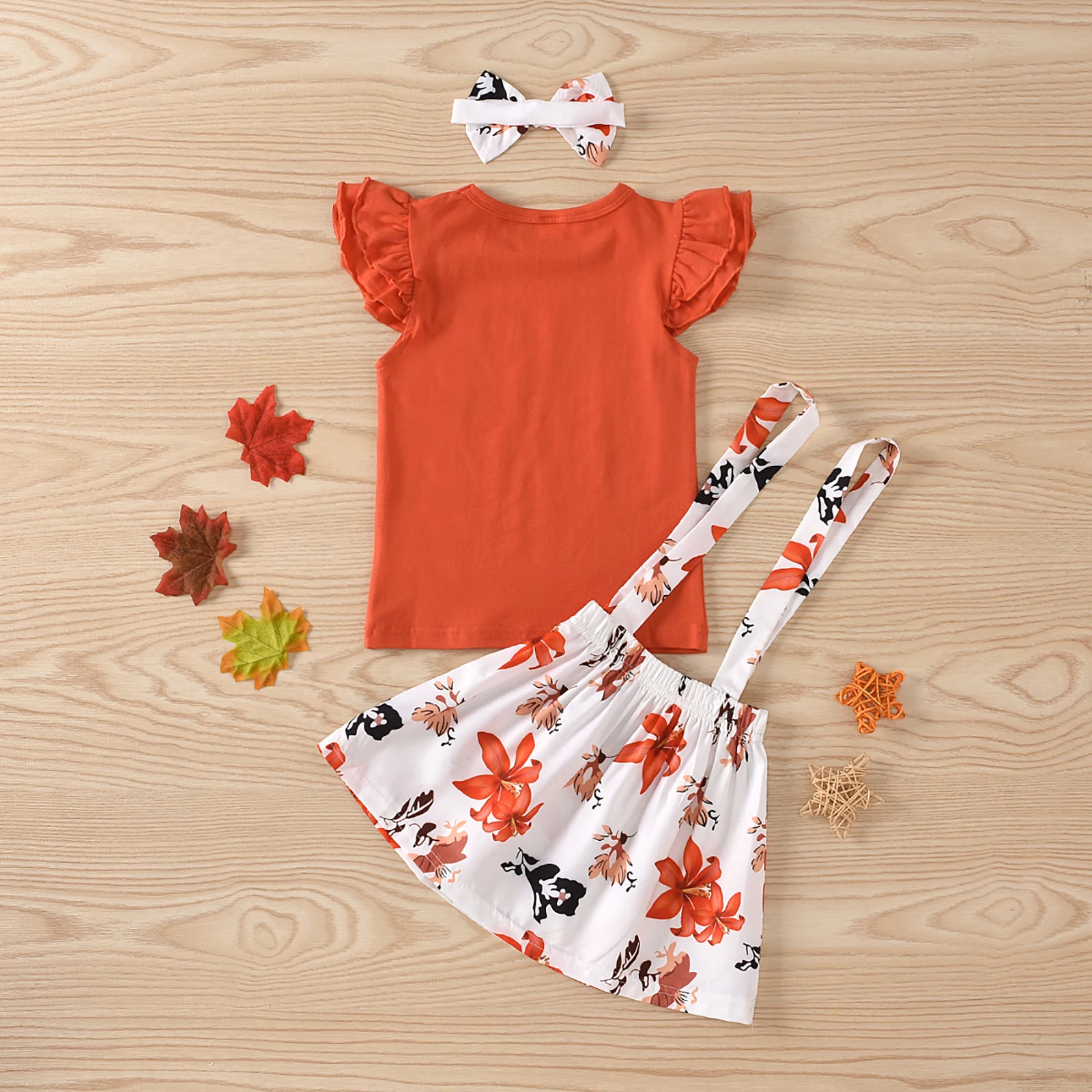 

Pudcoco 2021 Summer 1-6Y Baby Girl 3Pcs Set Orange Flared Short Sleeve Top+Lily Print Suspender Skirt+Headband Children Clothes