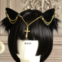 original hand made lolita chain cat ear gothic wind cos beast ear hairpin