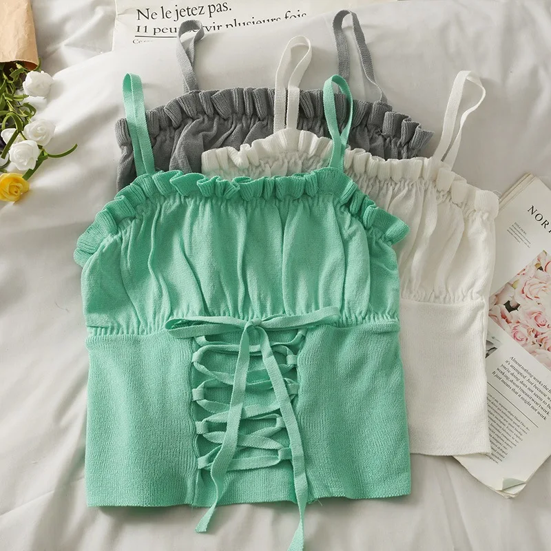 

Summer Halter Female Slim Tank Tops Sexy Knitted Camisole Women Summer Crop Top