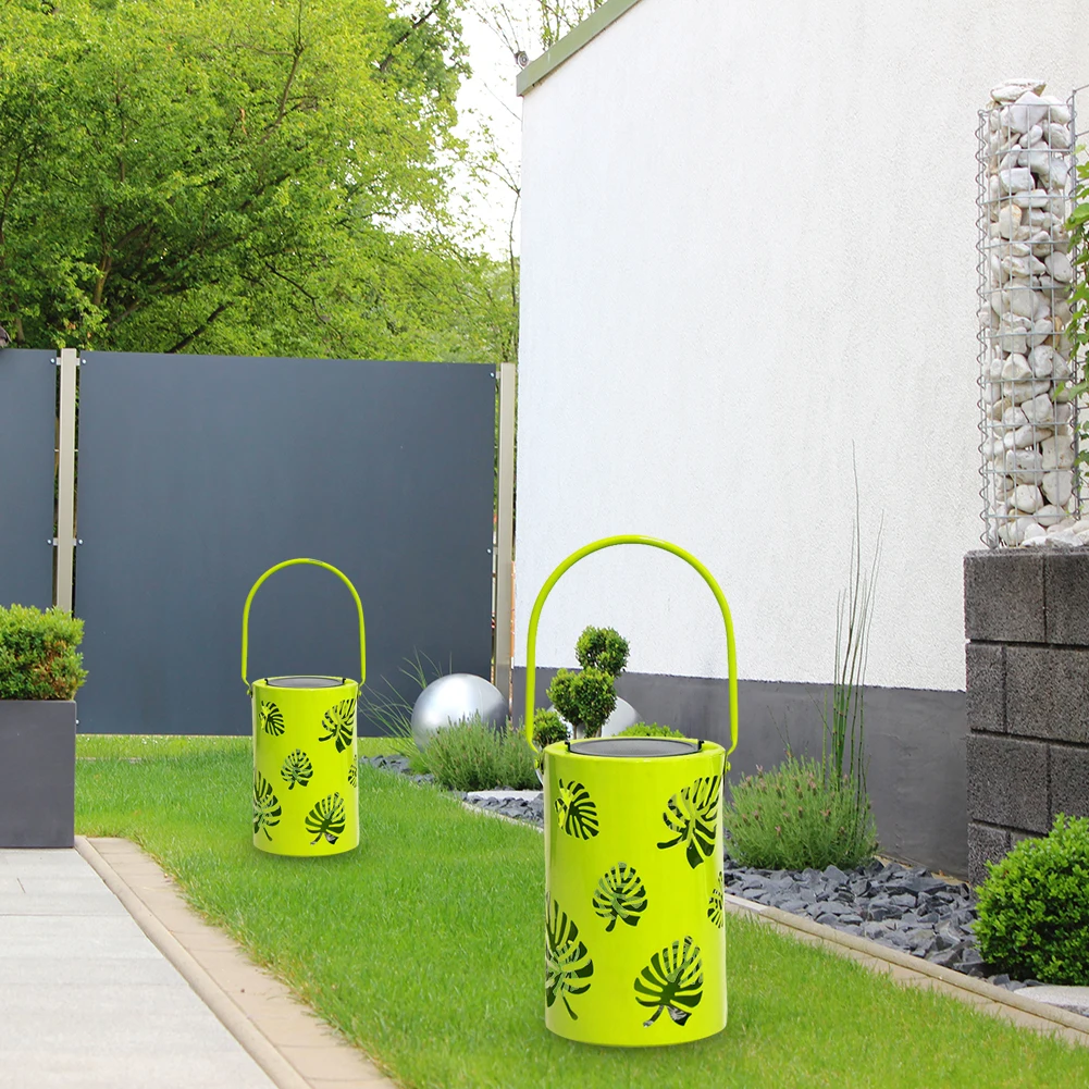 

LED Solar Lantern Light Hollow Lantern Leaf Projection Light Wrought Iron Hanging Lamps Waterproof Outdoor Garden Yard Art Decor