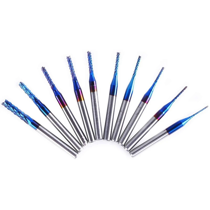 

10 Pcs Nano Blue Coat End Mill CNC Router Bits PCB Milling Cutter & 302Pieces 1/8-Inch Diameter Shanks Universal Fitment