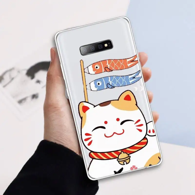 

Koi Fish Cherry Blossom Lucky Cat Fashion Phone Case Transparent for samsung A 21s 50 71 S 8 9 20 20fe note 10 20 ultra plus