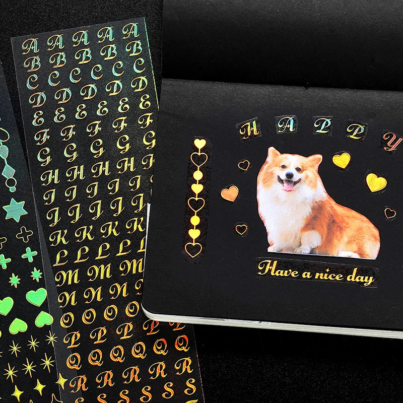 1 Sheet PET Long Transparent Waterproof Gold Sliver Foil Stickers for Scrapbook Personal Planner Card Decoration | Канцтовары для