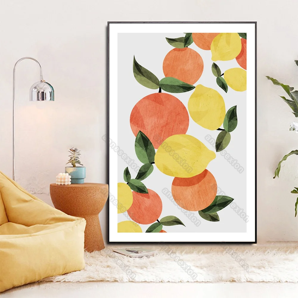 

Modern Style Canvas Painting Wall Poster Nice Fruits Prints Oranges and Yellow Lemons for Family House Kitchen Wall Decorati
