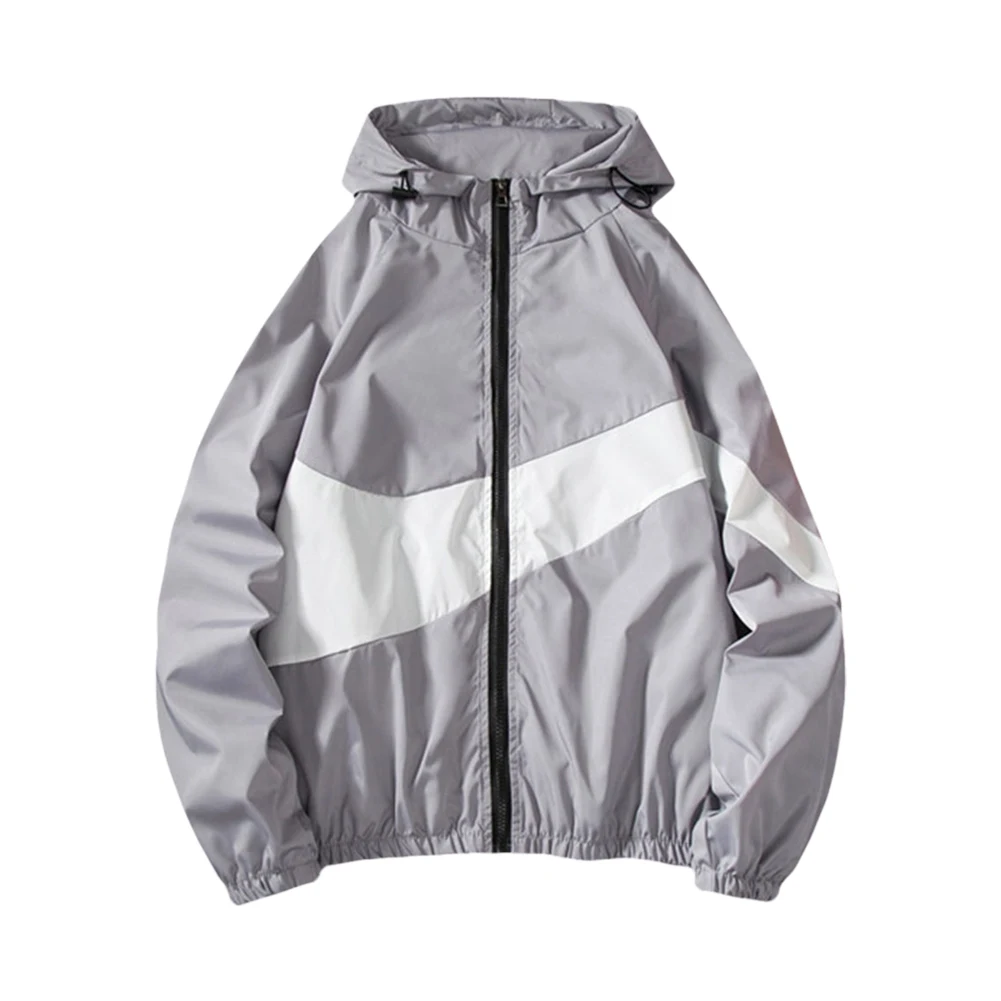 New Men Winter Fall Thin Hoodies Outfits Long Sleeve Color Block Zipper Hooded Sweatshirts Black White Gray | Мужская одежда