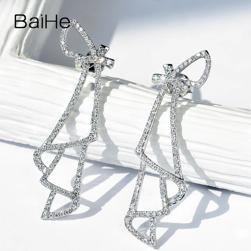 BAIHE Solid 14K белое золото 0.70ct(всего) H/SI натуральные Алмазы обручальные женские модные ювелирные изделия подарок серьги-гвоздики