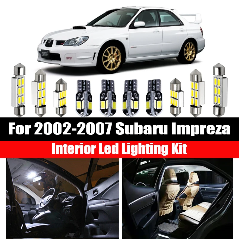 8pcs Car Accessories LED Interior Light Bulbs kits For 2002-2007 Subaru Impreza Map Dome Trunk License Plate Lamp