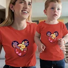 Футболка для мамы и ребенка, одежда для маленьких девочек, топ с креативным принтом головы Микки Мауса из мультфильма, одинаковые наряды для семьи, женские футболки с коротким рукавом