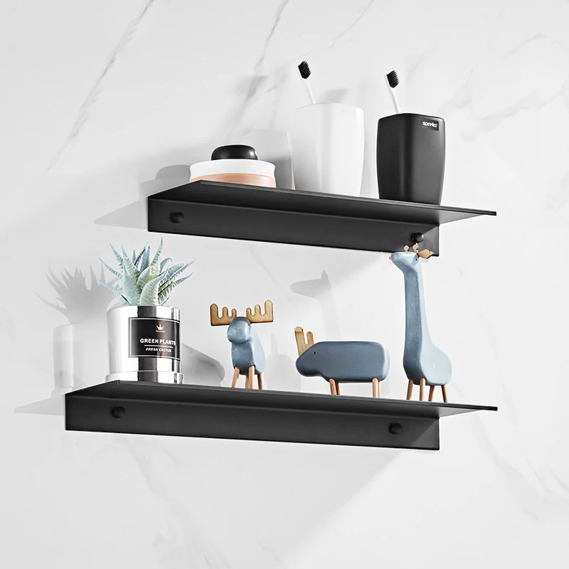 

Kitchen Bathroom Accessories Bath Wall Mounted Shelf Storage Rack 30-50 cm Bathroom Shelves Black Aluminium Alloy