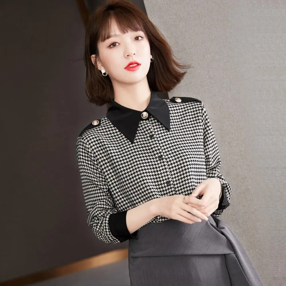 

Fashion grid children's shirt spring 2021 new women's office long-sleeved all-match blouse