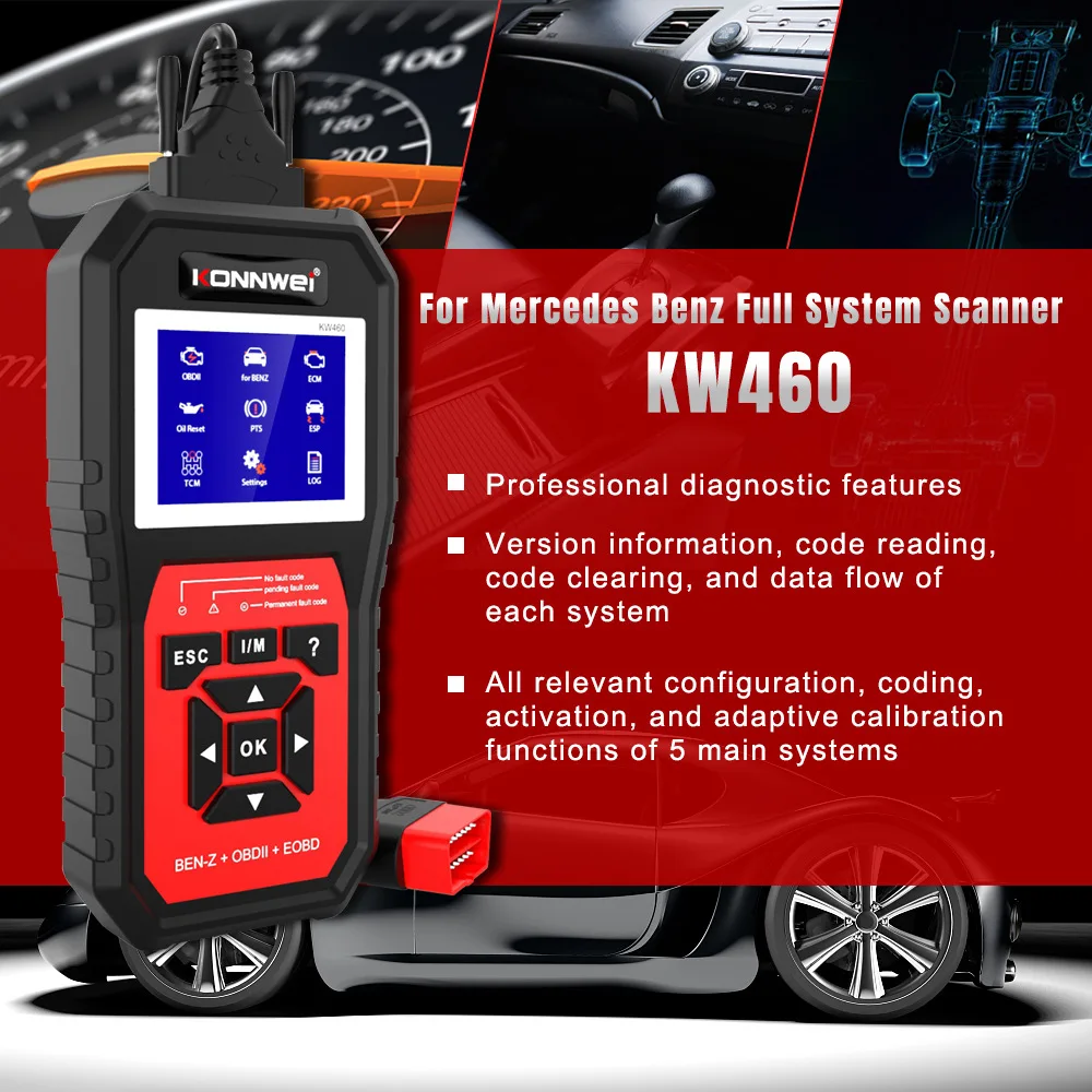 Автомобильный тестер KONNWEI KW460 для Mercedes-Benz OBD II + EOBD-сканер диагностический