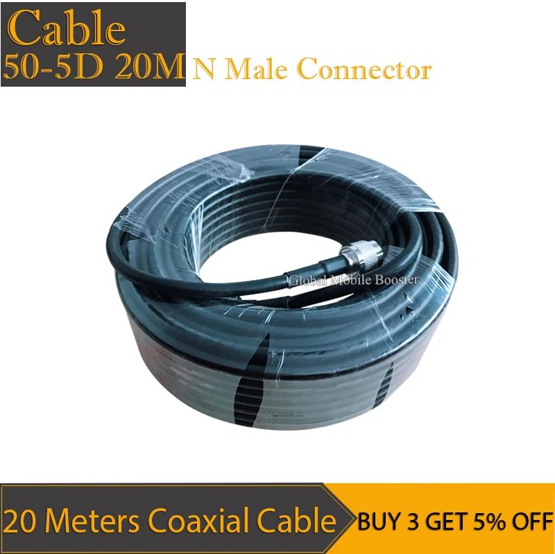

20 Meters 50ohms Cable N Male Connector Low Loss 50-5 Black 20M Cable Connect with Outdoor/Indoor Antenna and Signal Booster