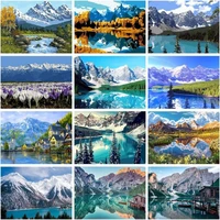 gatyztory pictures by numbers snow mountain on canvas handpainted painting art gift diy paint by number lake scenery kits home d