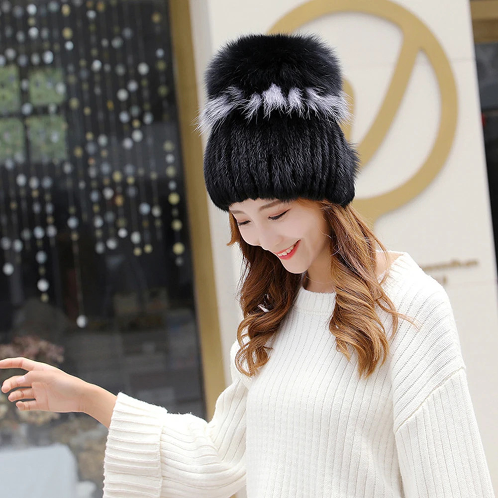 2019 модная женская вязаная шапка из шерсти норки зимний головной убор толстые