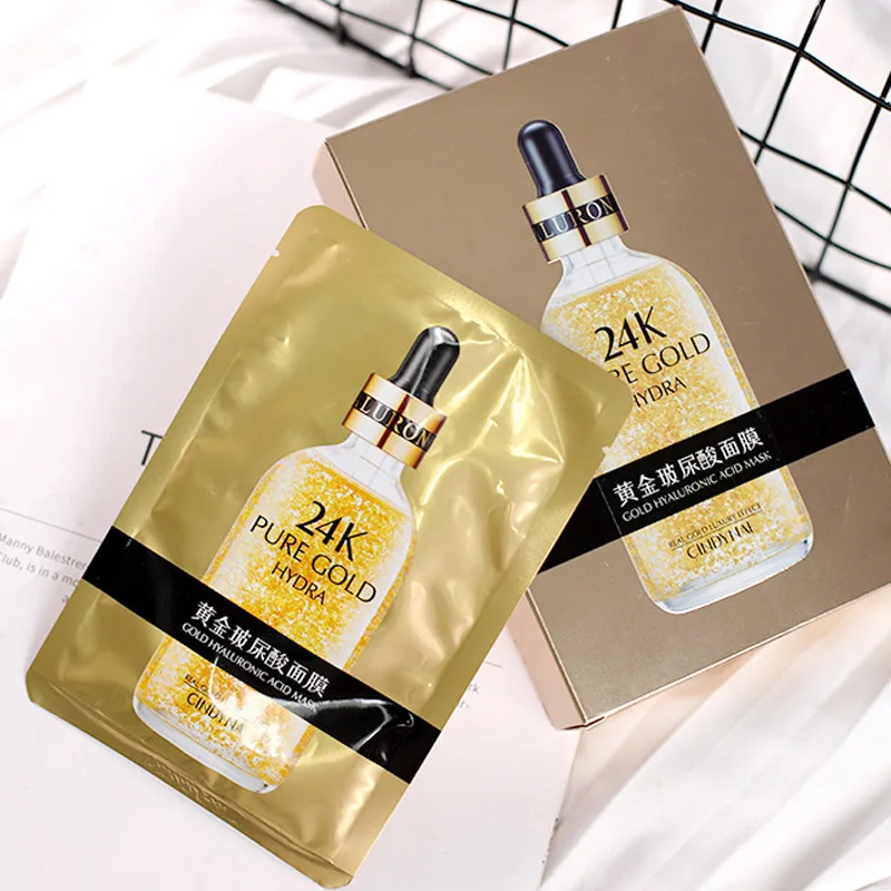 

24K Gold Facial Mask Hyaluronic Acid Mask Moisturizing Hydrating Anti-Aging Depth Replenishment Skin Care 10pcs