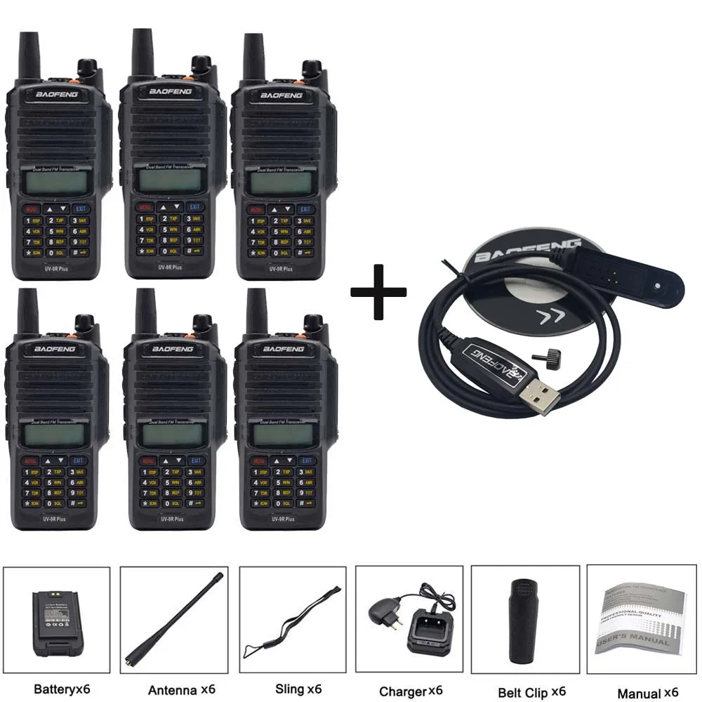 add 1cab 6 шт. Высокая мощность Baofeng водонепроницаемый двухдиапазонный UV-9R плюс портативная рация Портативный 10 км дальность UV9R плюс двухстороннее радио - Цвет: add 1cab