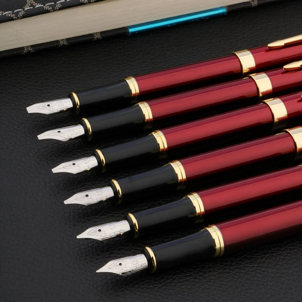 Ручка перьевая классическая красная/Золотая 338 Утконос параллельная в