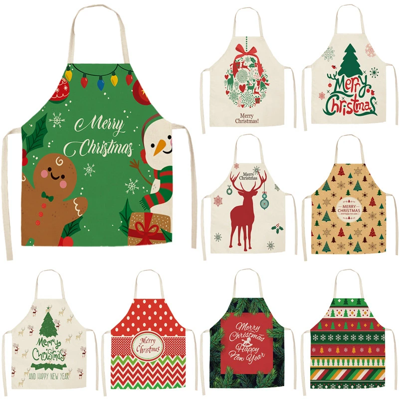 

Christmas Decoration Sleeveless Apron Cotton Linen Kitchen Aprons Women Home Cooking Baking Waist Bib Pinafore Tablier Cuisine