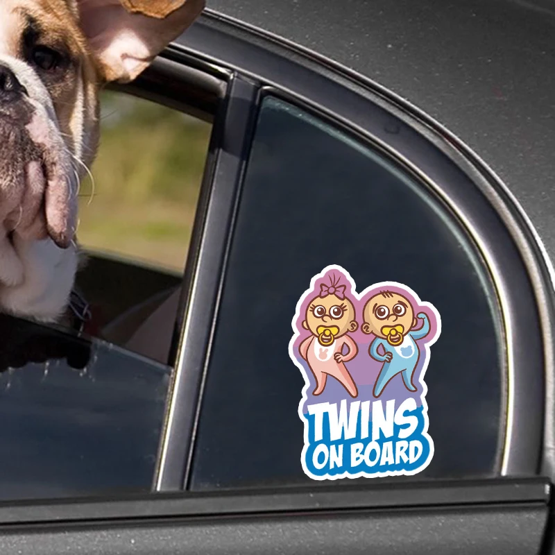 

Cartoon Warning Car Sticker Windshield Twins Baby on Board High Quality KK Vinyl Cover Scratches Waterproof PVC