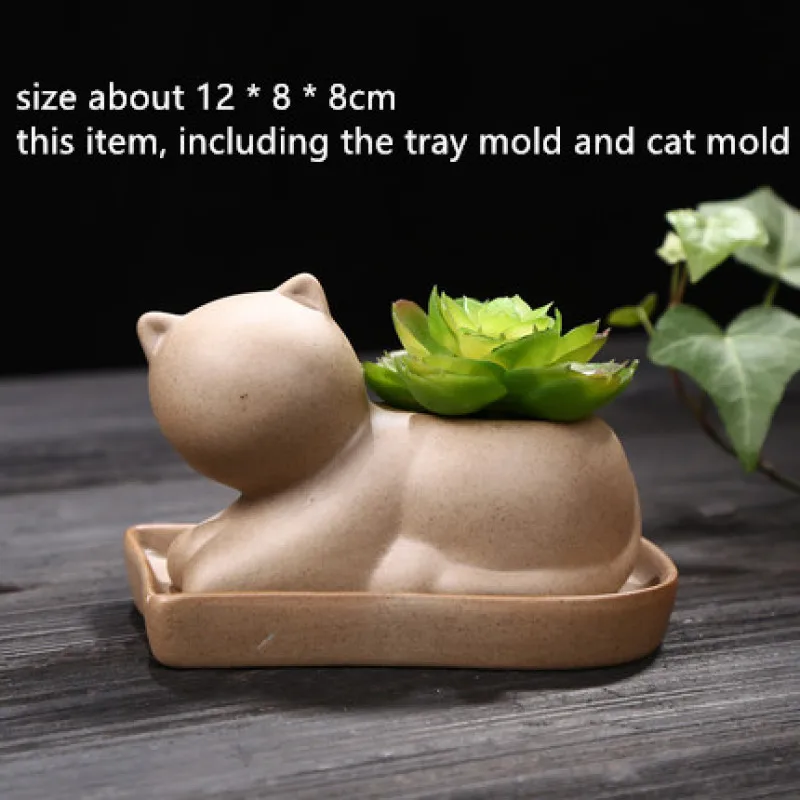 

Simple Cat with a Tray Mold Handmade Gardening Pot Concrete Planter Silicone Mould