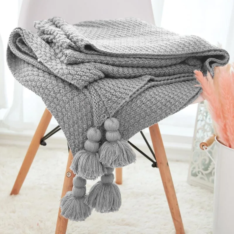 light grey Вязаное одеяло с нитью для кровати, акриловое декоративное одеяло для дивана, s покрывало, подарок на день рождения, реквизит для детской фотосессии 120x180 см - Цвет: light grey