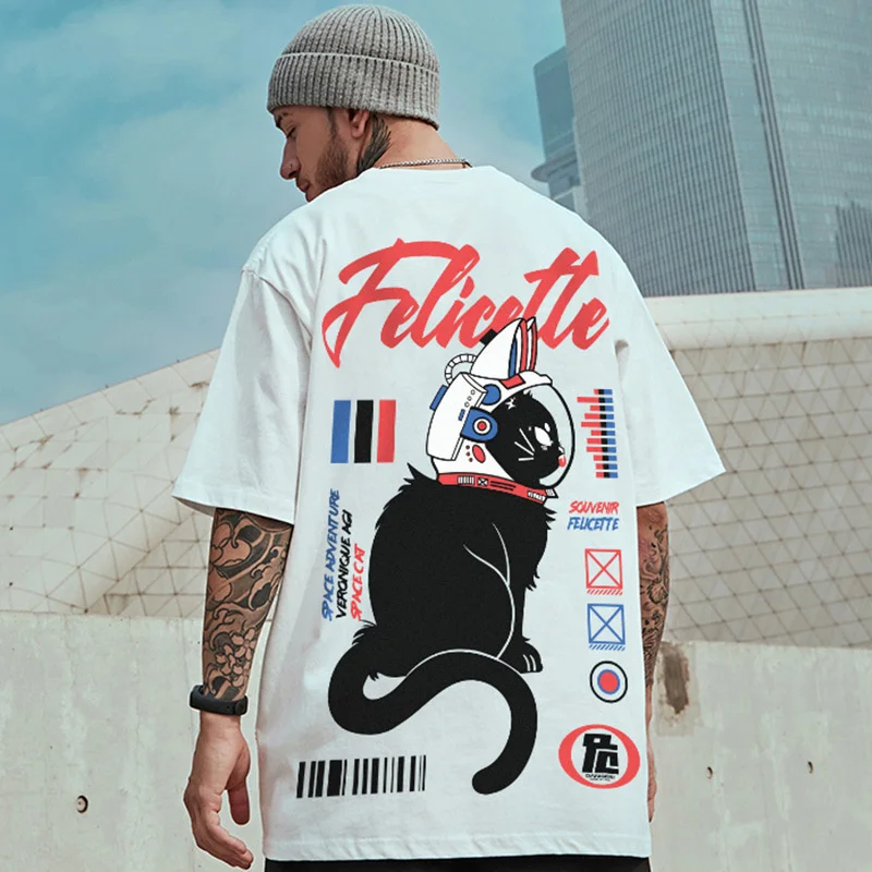 

Летняя мужская футболка с коротким рукавом и рисунком кошки