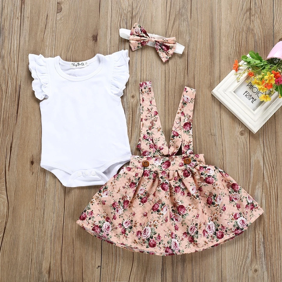 for babies clothes baby baby girl Clothing suit 2021 Summer Flying Sleeve Romper+Suspender Skirt+Headband 3PCS Baby clothing set