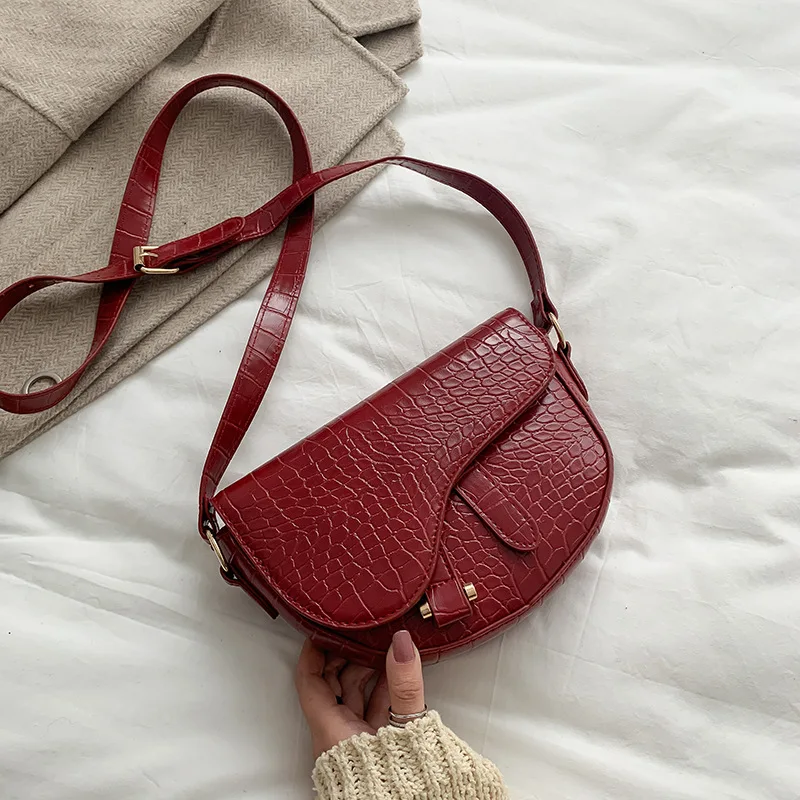 

2021 New Retro PU Leather Bag Crocodile pattern Shoulder bag Female Handbag and Purses for Lady Crossbody Pocket Saddle bag