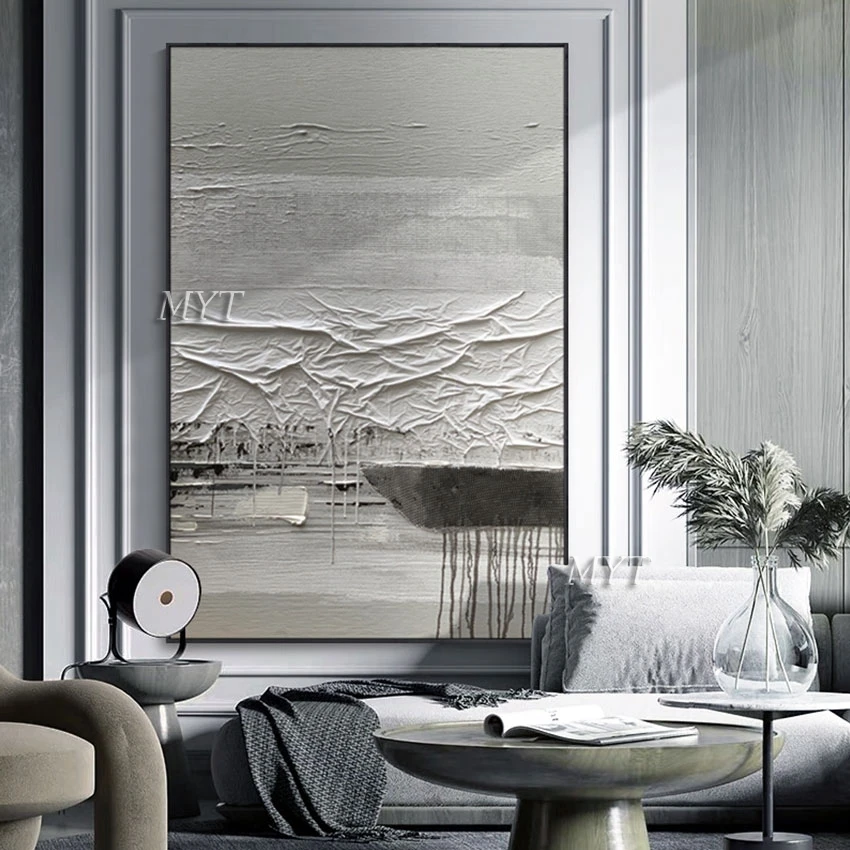 

2022 New Simple Silver Abstract Design Wall Hanging Oil Painting 100% Hand Painted Abstract Texture Knife Canvas Art Showpieces