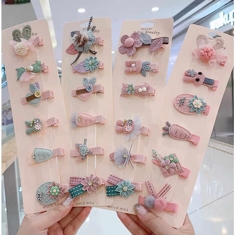 6 шт./компл. ткань для девочек заколки волос детей цветок с фигурками животных