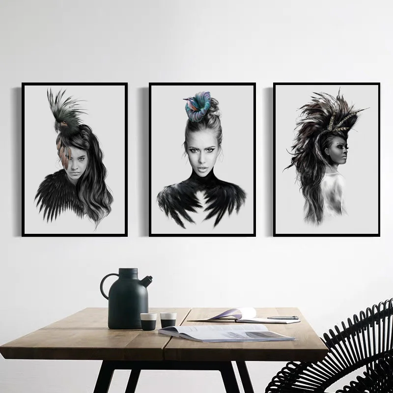 

Modern Posters Prints Wall Art Canvas Painting Nordic Wall Pictures Bird For Living Room Girl Plant Decoration Pictures Unframed