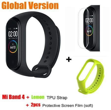 global add lemon tpu Xiaomi mi Band 4 глобальная Версия смарт-Браслет фитнес-трекер mi Band 4 браслет 5ATM водонепроницаемый 0,9" OLED экран пульсометр - Цвет: global add lemon tpu