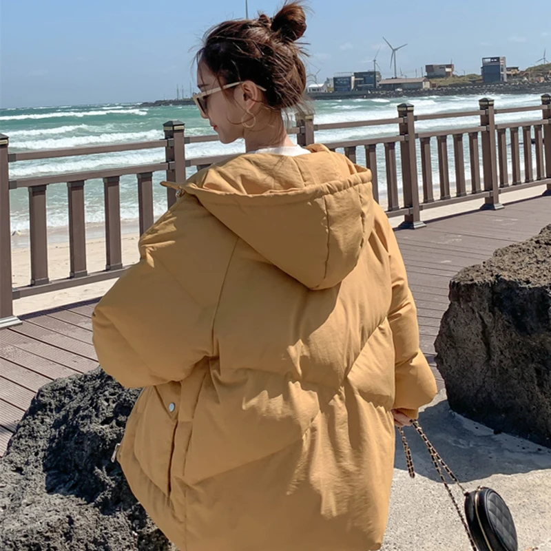 

Luck A Streetwear Hooded Short Cotton Loose Jacket Casual Plus Size Zipper Short Coat Winter Soft Fabric Warm Thicken Outwear