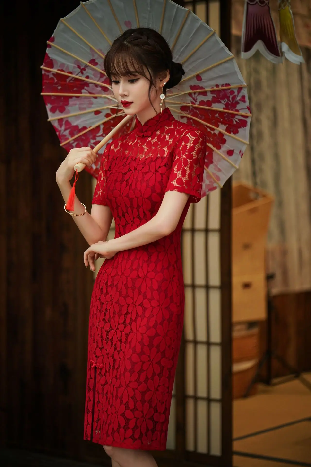 Винтажное кружевное тонкое платье в китайском стиле | Тематическая одежда и