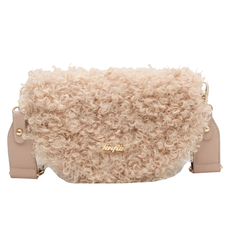

Small Plush Saddle Bag Women's Shoulder Bag 2021 Fashion Wide Strap Crossbody Bag High Quality Velvet Women's Designer Handbag