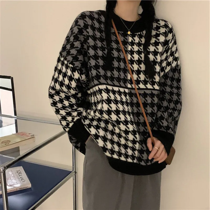 

Lazy-style Pullover Long-sleeved Sweater Women's Outer Wear 2022 Autumn And Winter New Contrast Color Fried Street Age Reduction