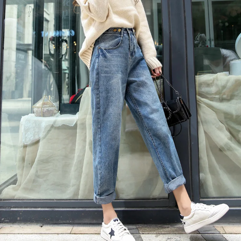 Женские свободные джинсы-шаровары с высокой талией повседневные