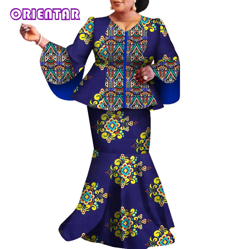 2 Pieces Set African Suits for Women African Clothes African Print Patchwork Tops and Skirt Women African Long Skirts Set WY6971