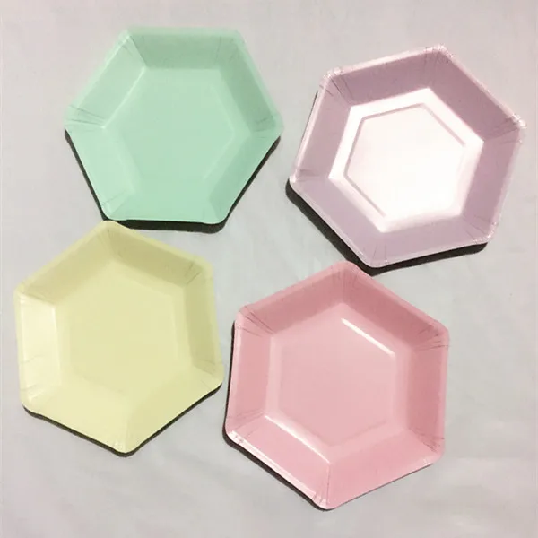

120pcs Solid Hexagonal Paper Plates Party Tableware Modern Geometrical 7" Dessert Dishes Pastel Pink Mint Blue Beige Lilac Blush